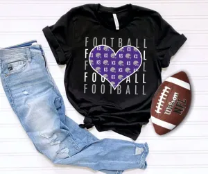 Purple Kansas Football Heart Repeat Black Graphic Tee