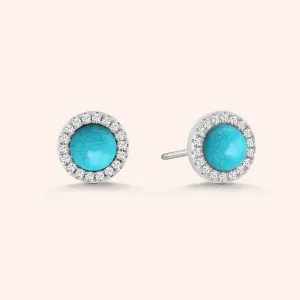 "Little Moment's" 0.8CTW Pave and Turquoise Halo Stud Earrings