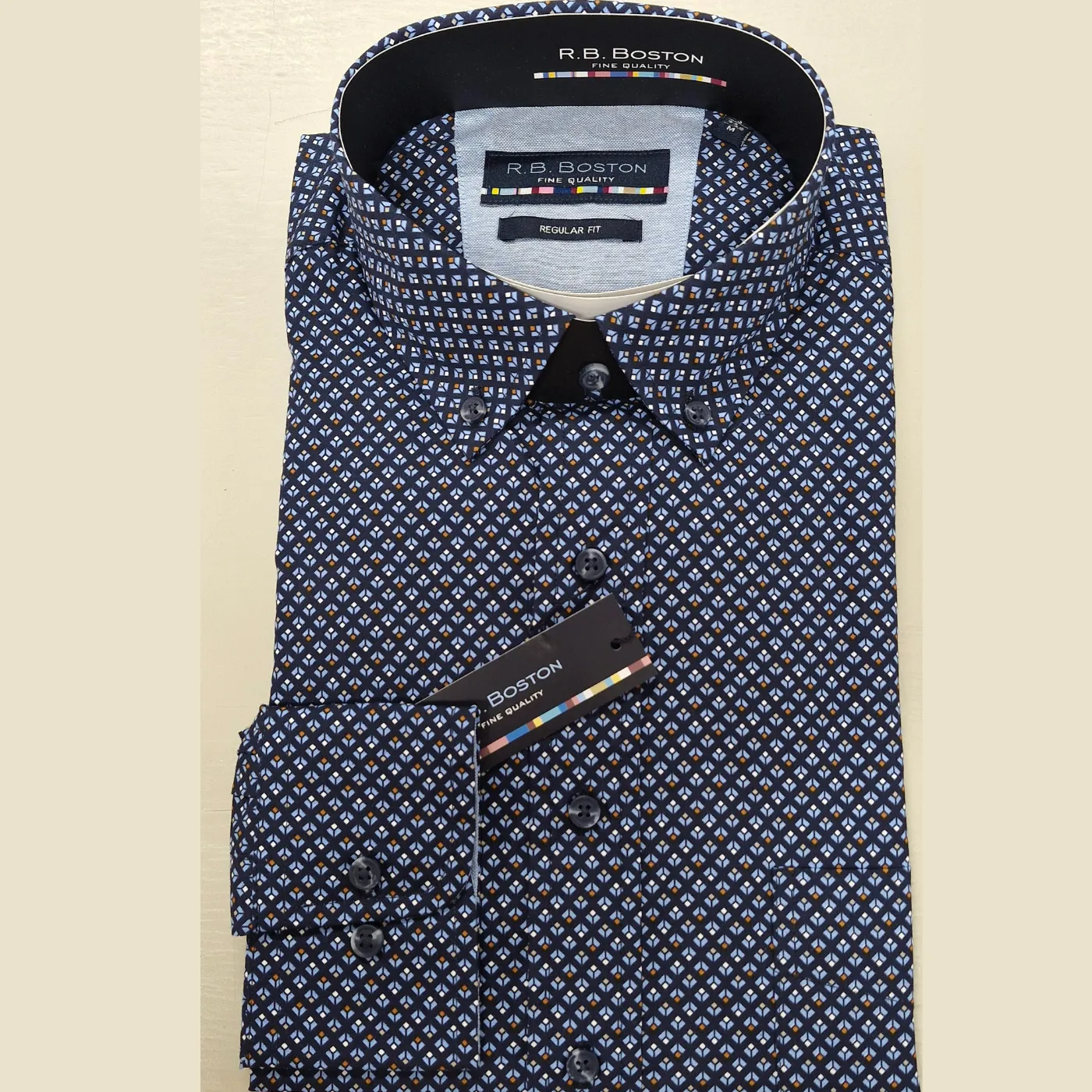 R.B.Boston Navy Print L/S Shirt