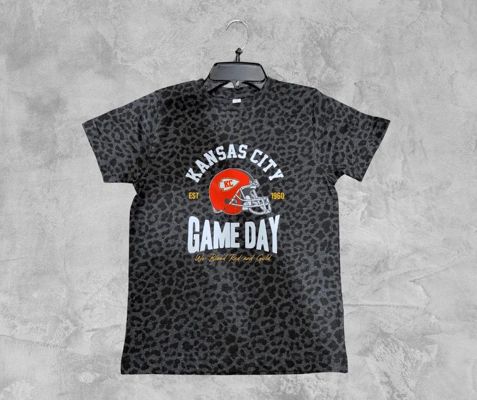 READY TO SHIP - Kansas City Gameday Est 1960 Helmet Leopard Tee (FINAL SALE)