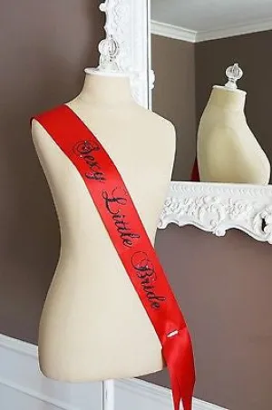 Red Sexy Little Bride Bachelorette Sash with Crystal Pin Wedding Party Ribbon