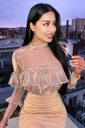 Rose Gold Metallic Thread Ruffle Top - Lilliona