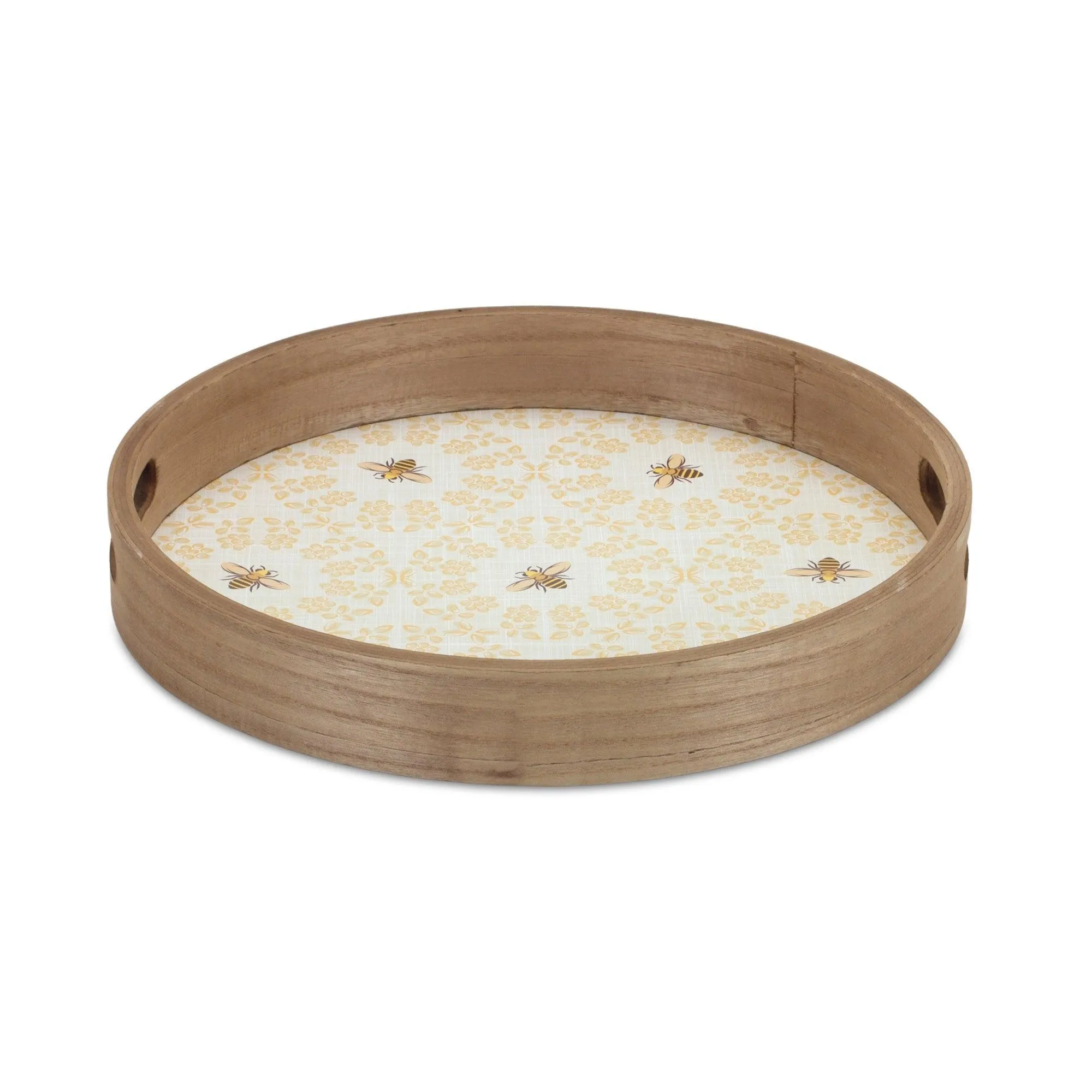 Round Bumble Bee Tray with Natural Wooden Accents (Set of 2)