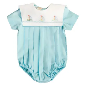 Sailboats Lt. Aqua Blue Embroidered Boy Bubble