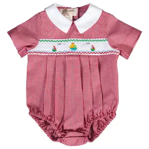 Sailboats Red Gingham Smocked Boy Bubble