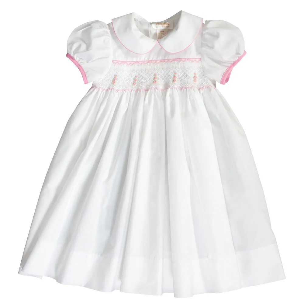 Sarah Off-White & Pink English Smocked Baby Dress