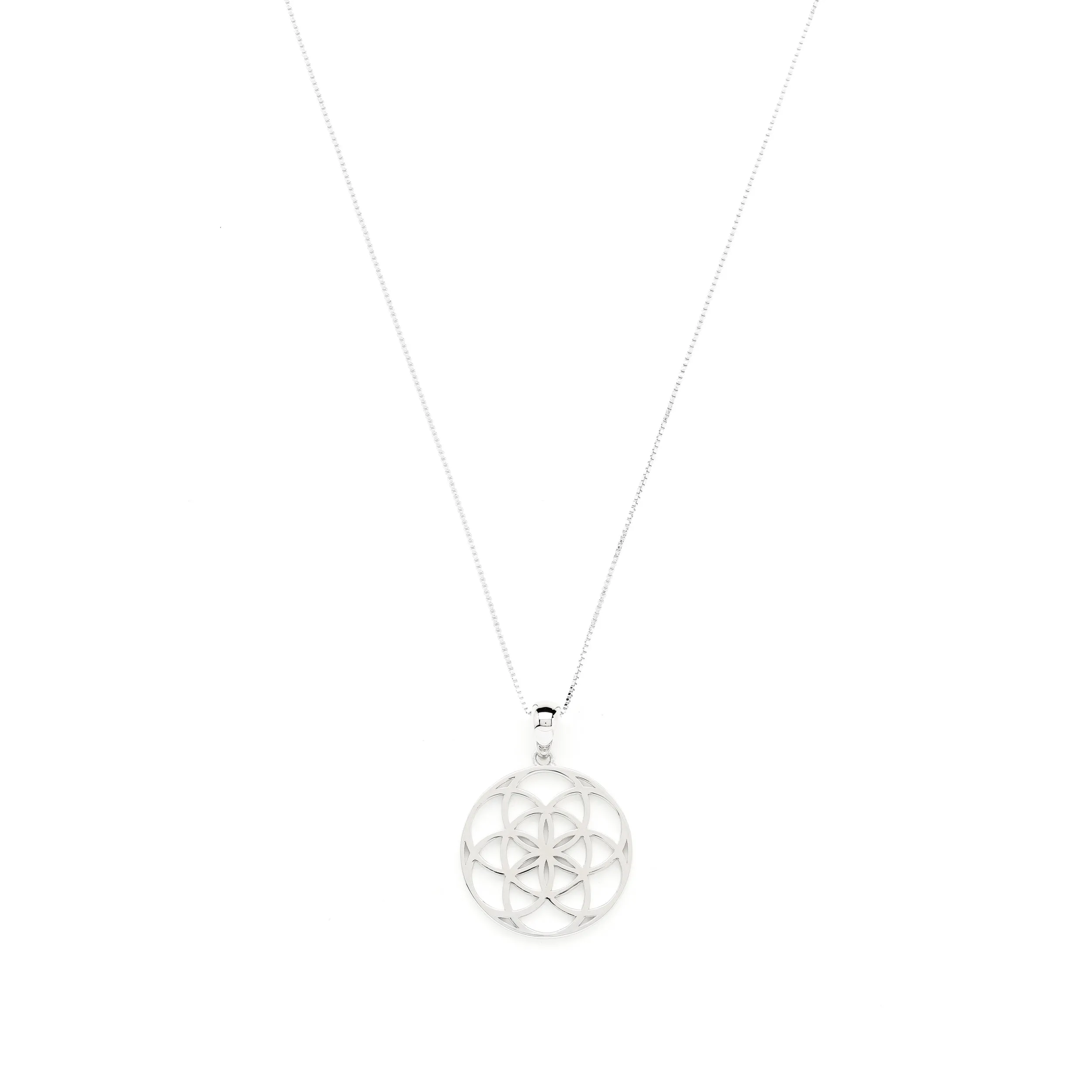 Seed of Life Abundance Necklace Sterling Silver, White Rhodium