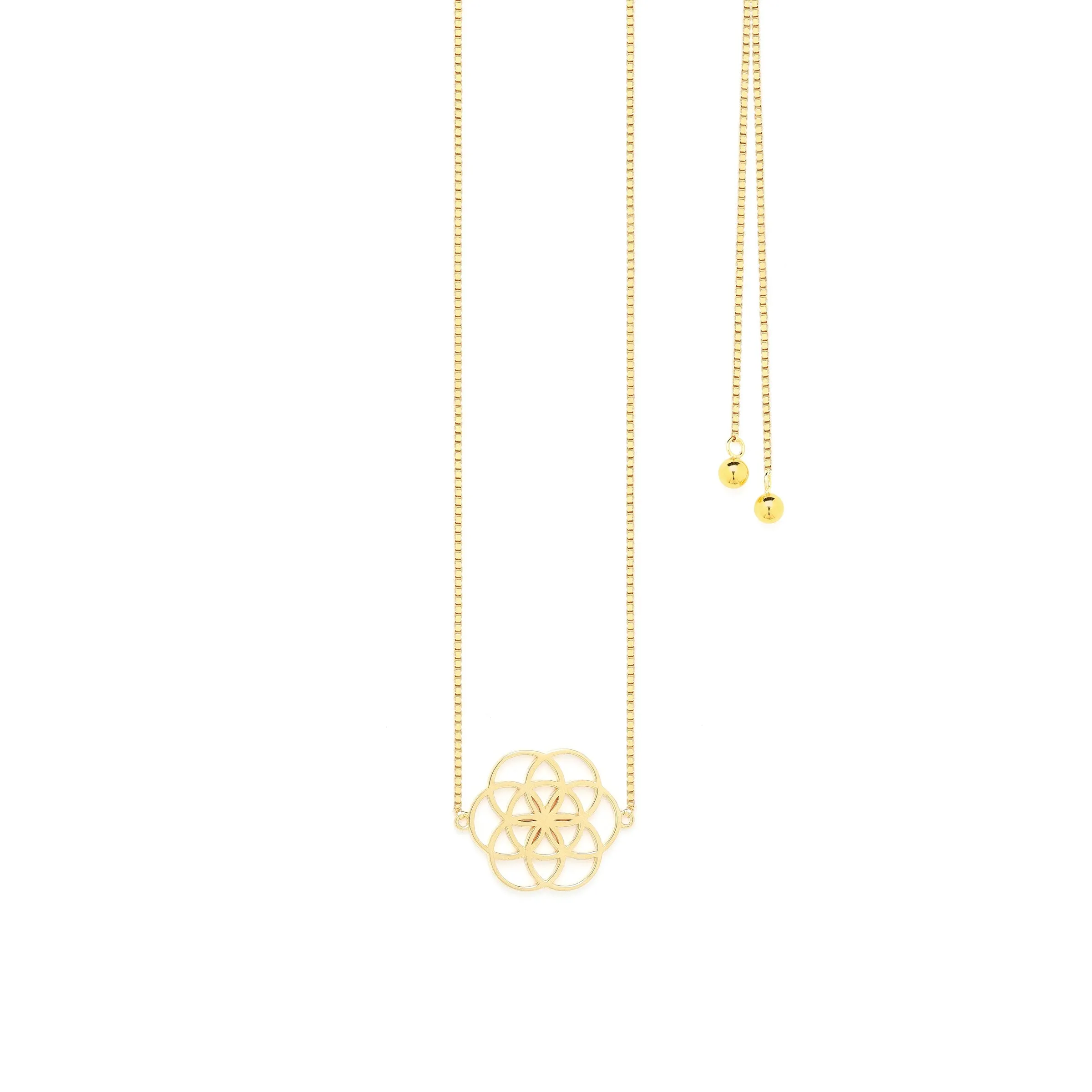 Seed of Life Choker/Y-Style Lariat, Reversible Necklace, White Rhodium