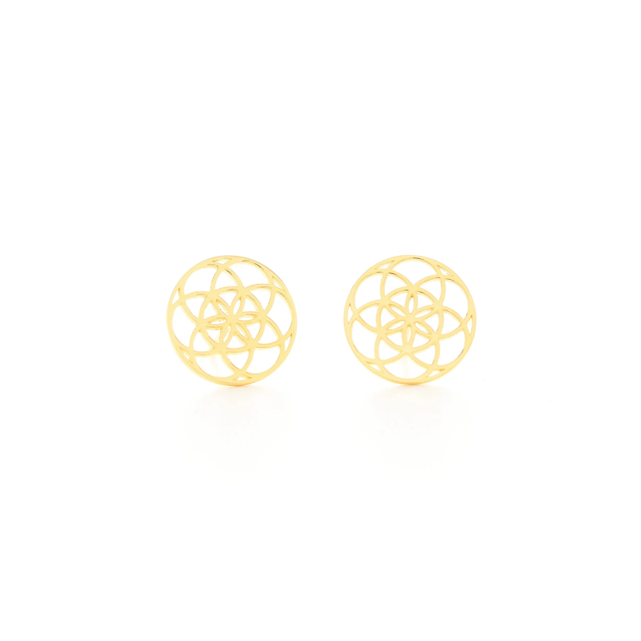 Seed of Life Sterling Stud Earrings, White Rhodium