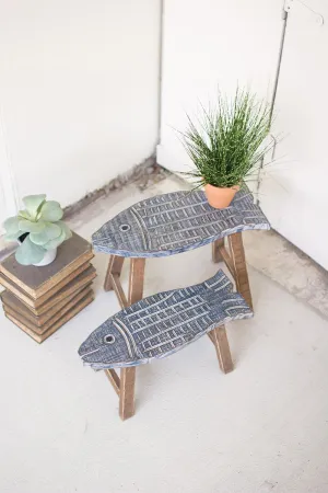 Set of 2 Wooden Fish Stools