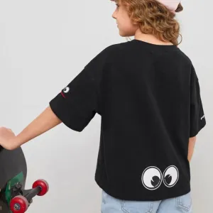 SHEIN x googly eye cru drop shoulder cartoon graphic tee