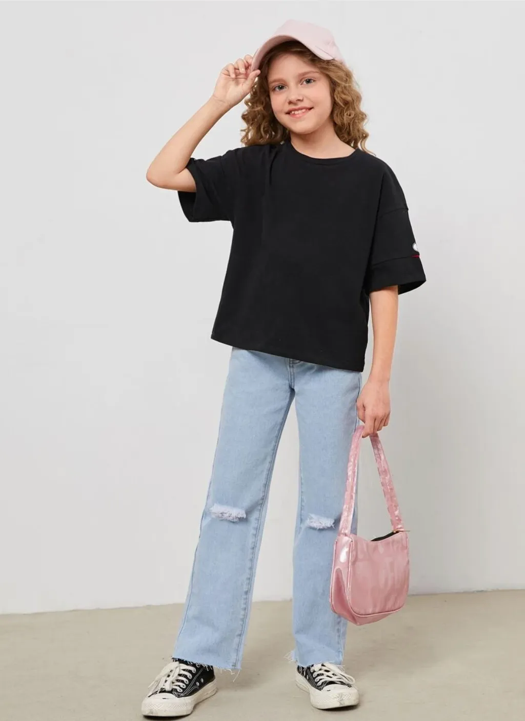 SHEIN x googly eye cru drop shoulder cartoon graphic tee
