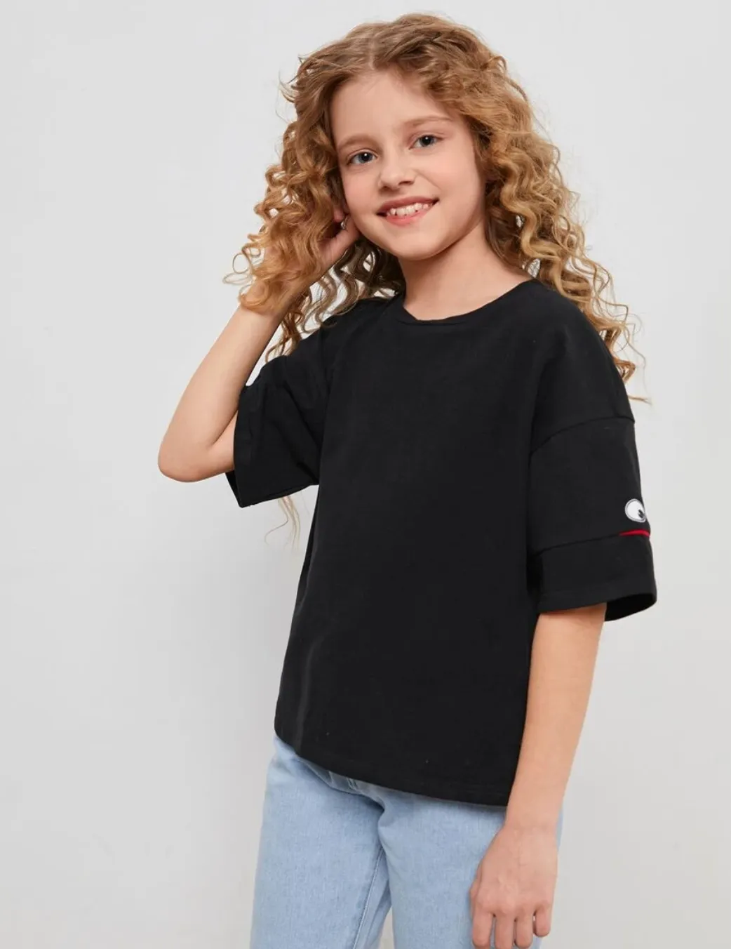 SHEIN x googly eye cru drop shoulder cartoon graphic tee