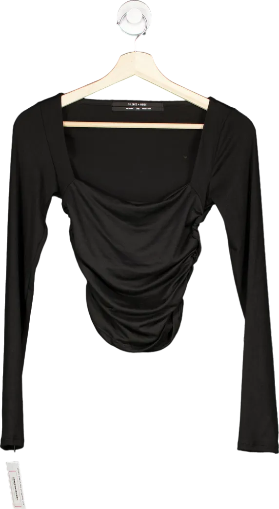 Silence Noise Black Long Sleeve Ruched Top UK M