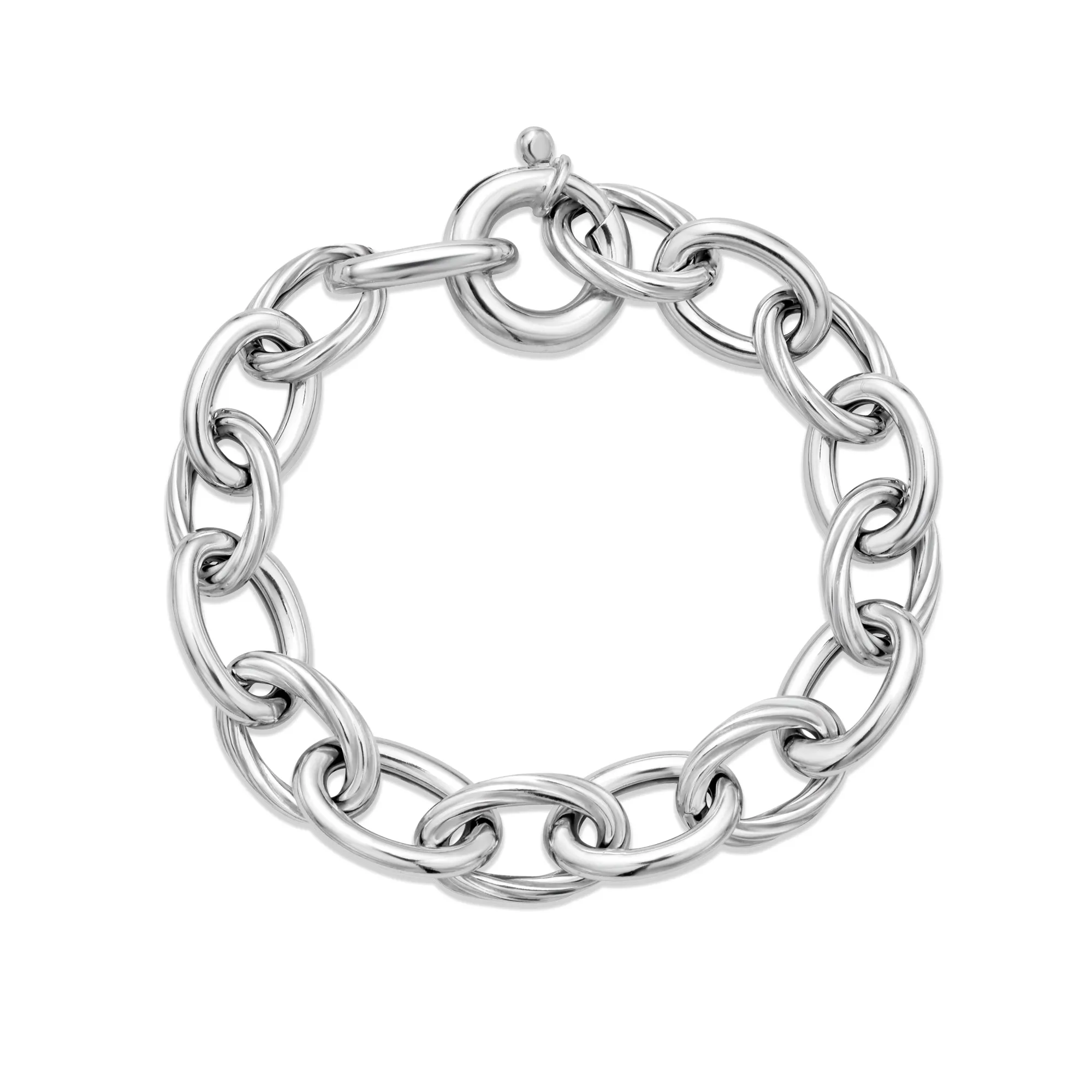 Silver Cable & Polished Chain Link Bracelet