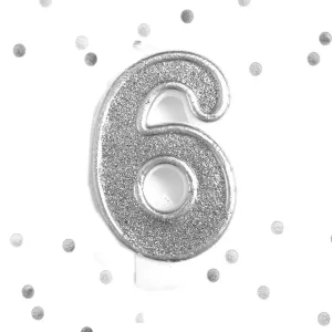 Silver Glitter 6th Birthday Candle Number 6 Silver Six Number Cake Topper