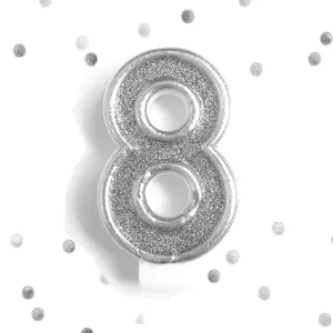 Silver Glitter 8th Birthday Candle Number 8 Silver Eight Number Cake Topper
