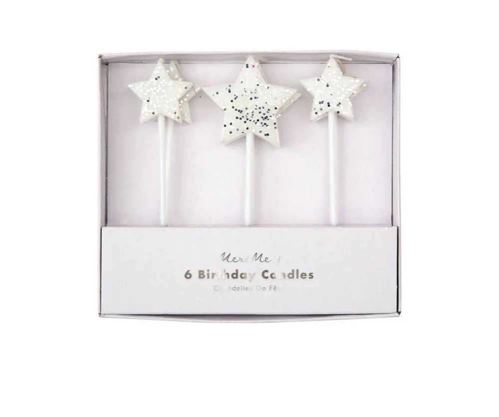 Silver Glitter Star Candles