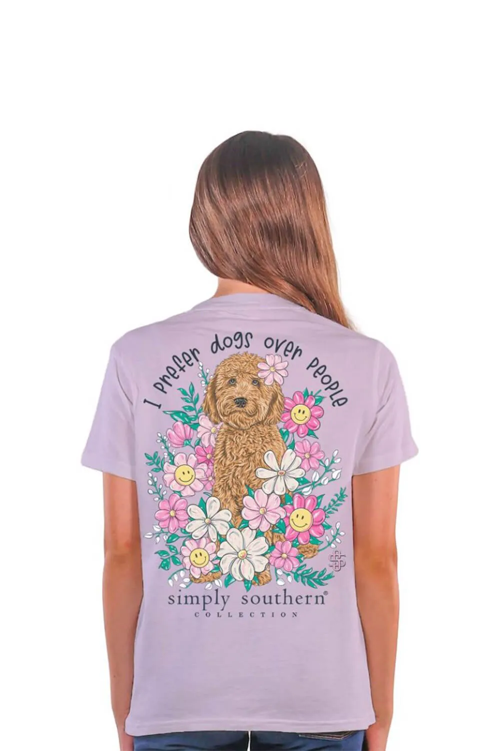 Simply Southern Youth Dogs Over People T-Shirt for Girls in Purple | YTH-SS-PREFER-ASTER