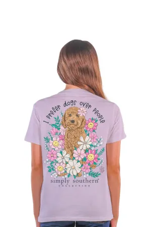 Simply Southern Youth Dogs Over People T-Shirt for Girls in Purple | YTH-SS-PREFER-ASTER