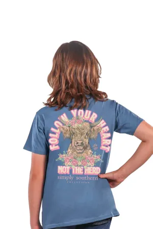 Simply Southern Youth Follow Your Heart T-Shirt for Girls in Blue | YTH-SS-HERD-COMET