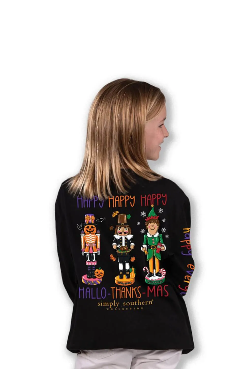 Simply Southern Youth Long Sleeve Happy Everything T-Shirt for Girls in Black | YTH-LS-EVERYTHING-BLACK