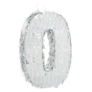 Small Silver Holographic Number 0 Pinata for Birthday Party