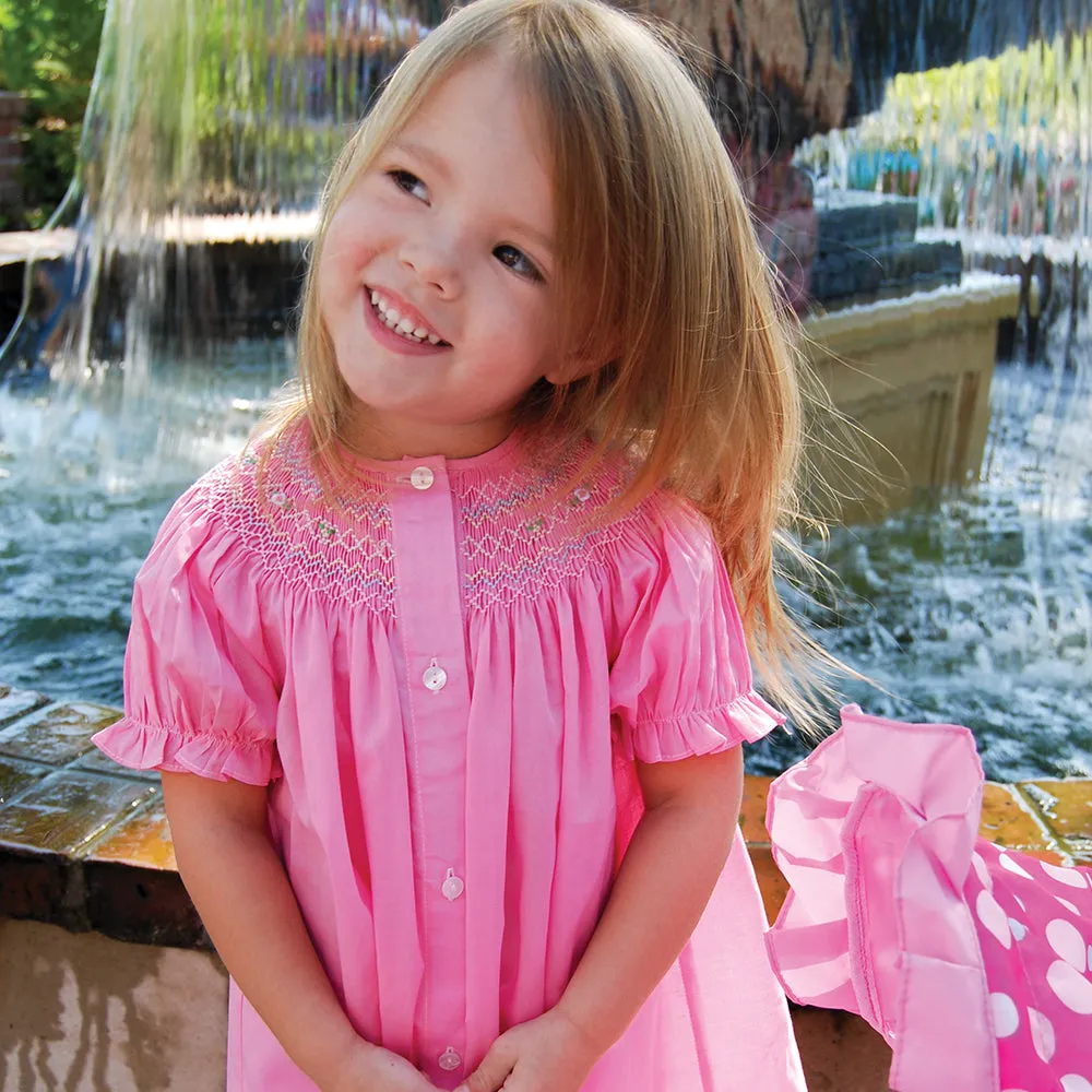 Sofie Med. Pink English Smocked Front Button Bishop