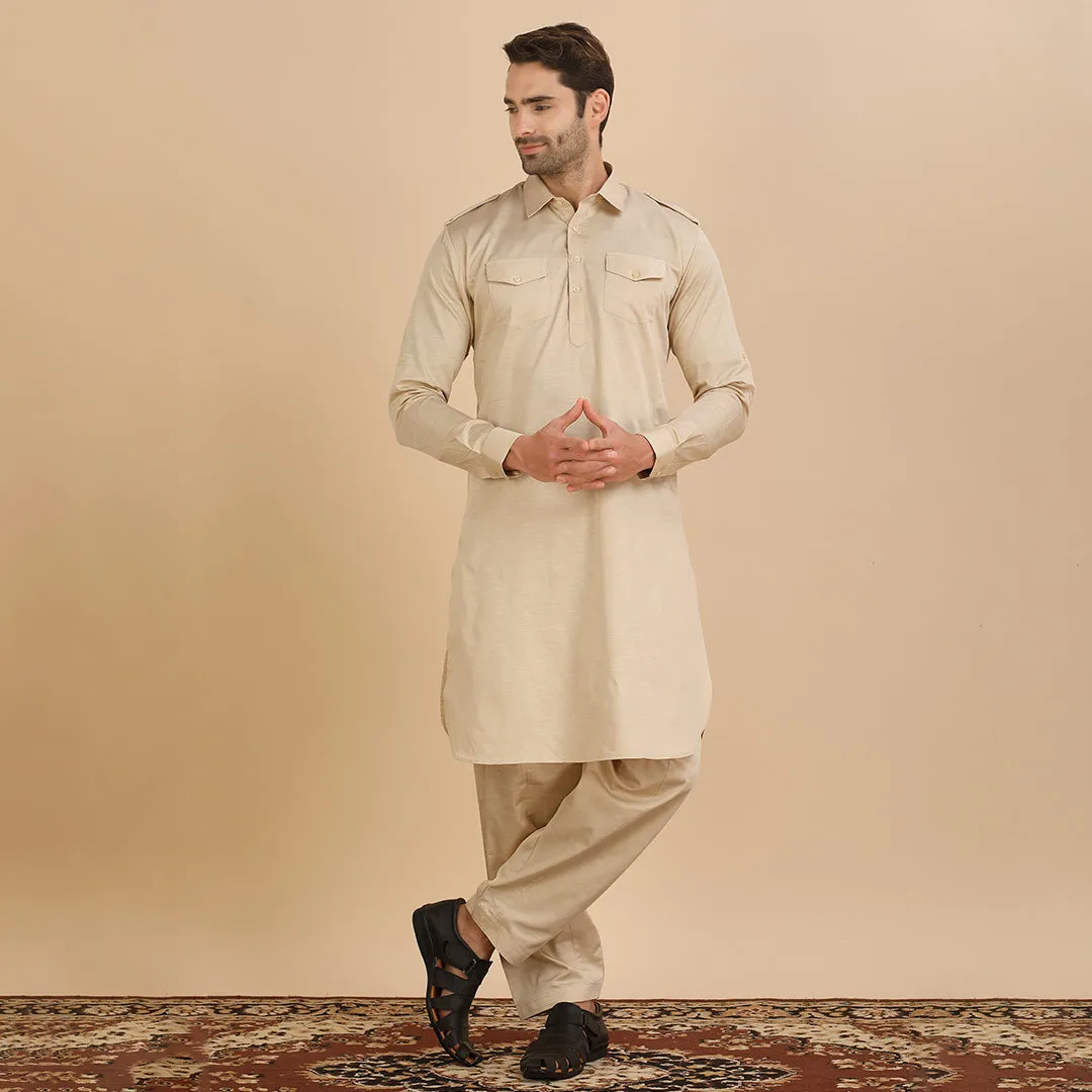 Sophistication Light Fawn Pathani Kurta