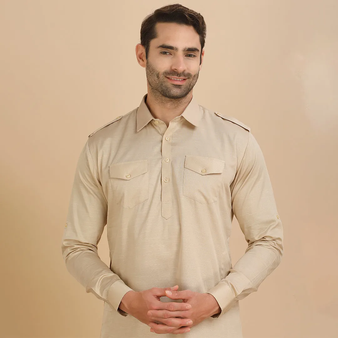 Sophistication Light Fawn Pathani Kurta