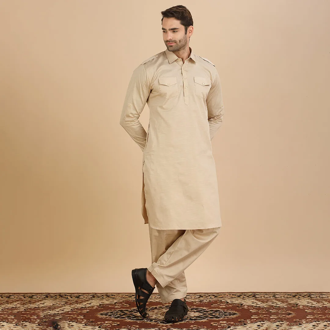 Sophistication Light Fawn Pathani Kurta