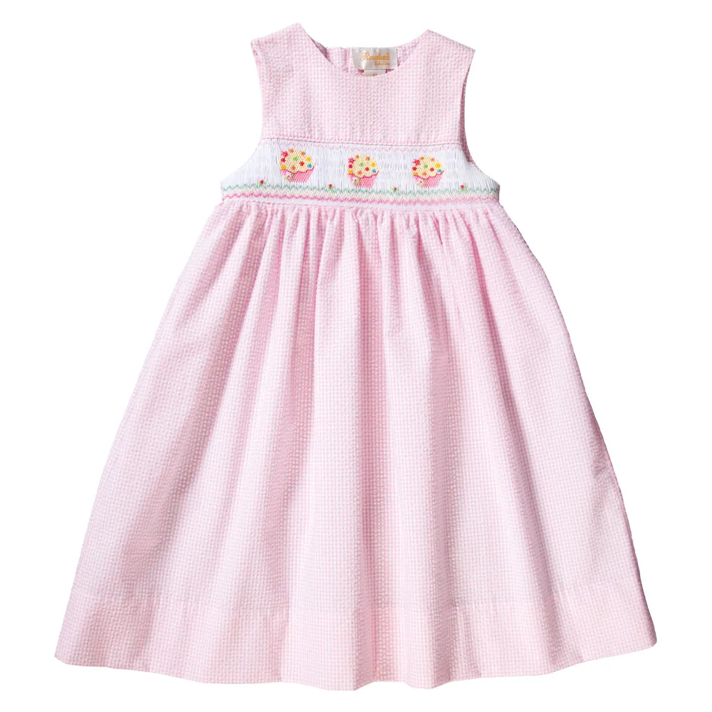Sprinkled Cupcakes Pink Gingham Seersucker Smocked Sundress