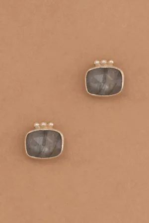 Square Smoky Quartz Bezel Stud Earrings