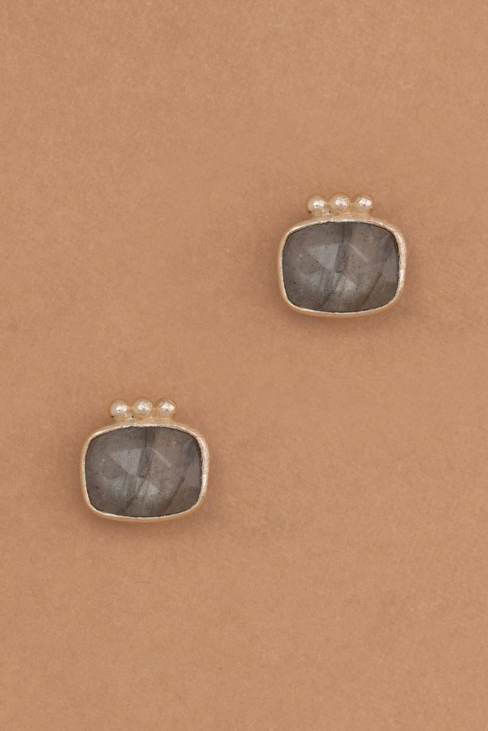 Square Smoky Quartz Bezel Stud Earrings