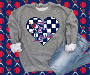 St. Louis Cardinal Checkered Heart Grey Graphic Sweatshirt