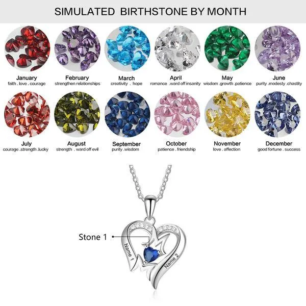 Sterling silver Mom necklace with 1 birthstone engraved