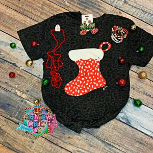 Stocking on Black Leopard Tee