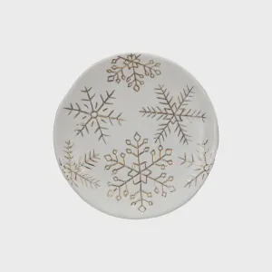 STONEWARE PLATE W/ GOLD SNOWFLAKES