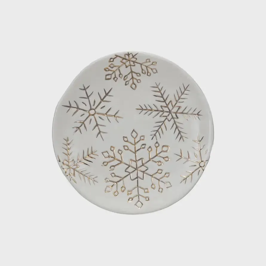 STONEWARE PLATE W/ GOLD SNOWFLAKES
