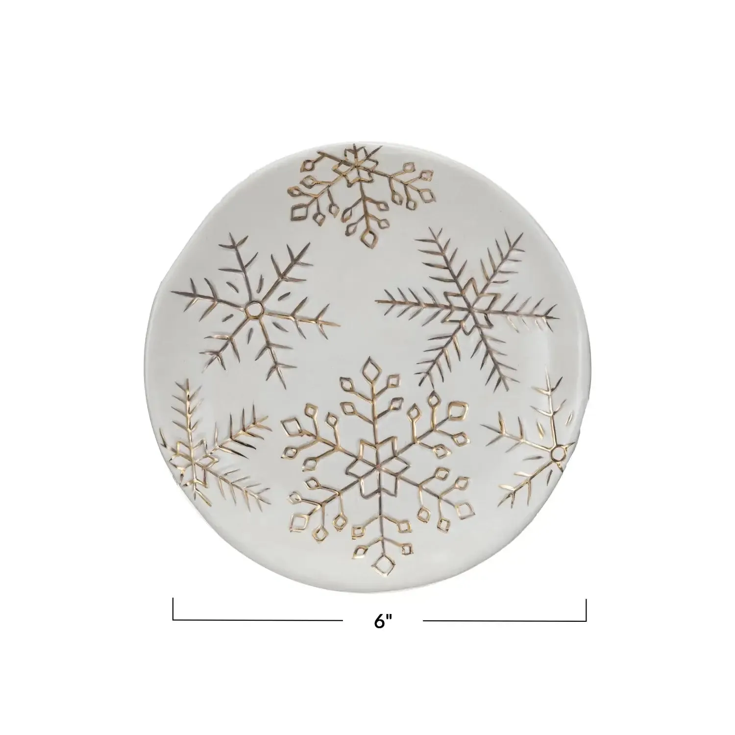 STONEWARE PLATE W/ GOLD SNOWFLAKES
