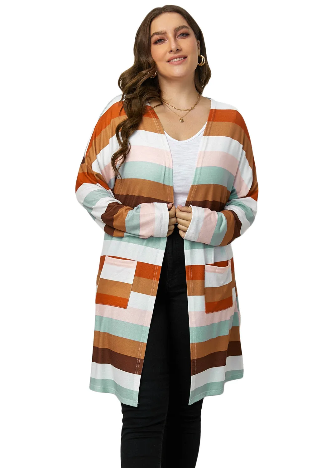 Stripe Plus Size Cardigan