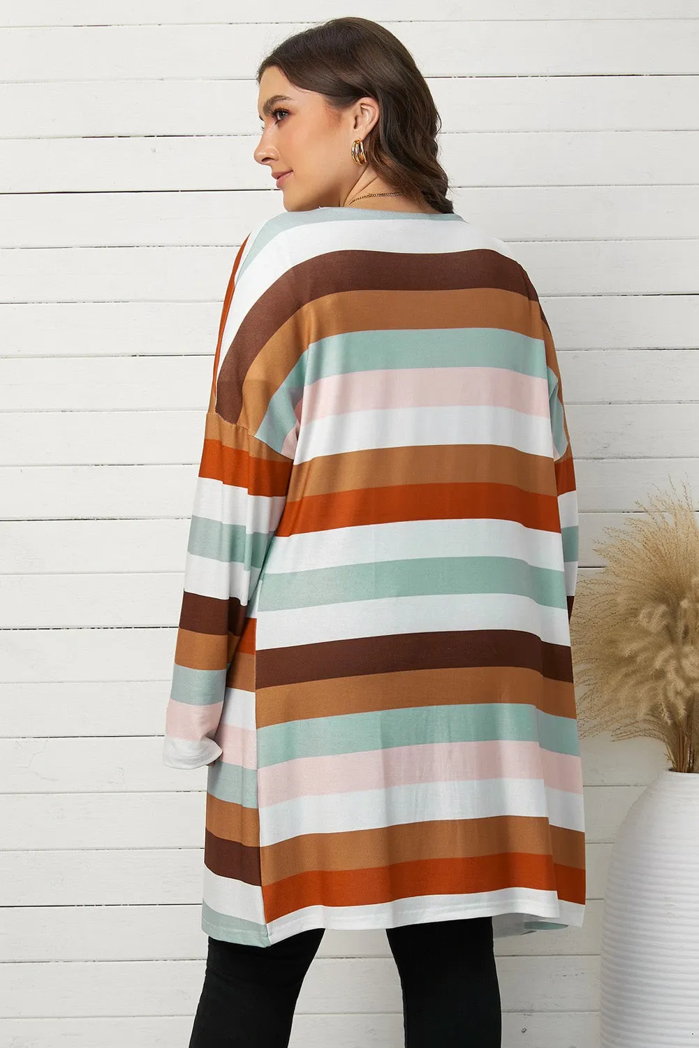 Stripe Plus Size Cardigan