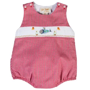 Submarine Red Gingham Smocked Boy Bubble