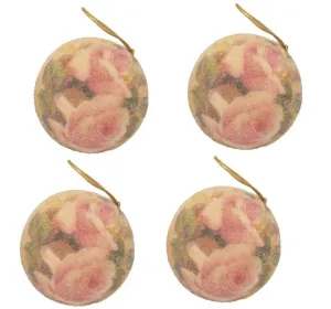 Sugar Glitter Faded Roses Design Hanging Ball Ornaments (Set/4)