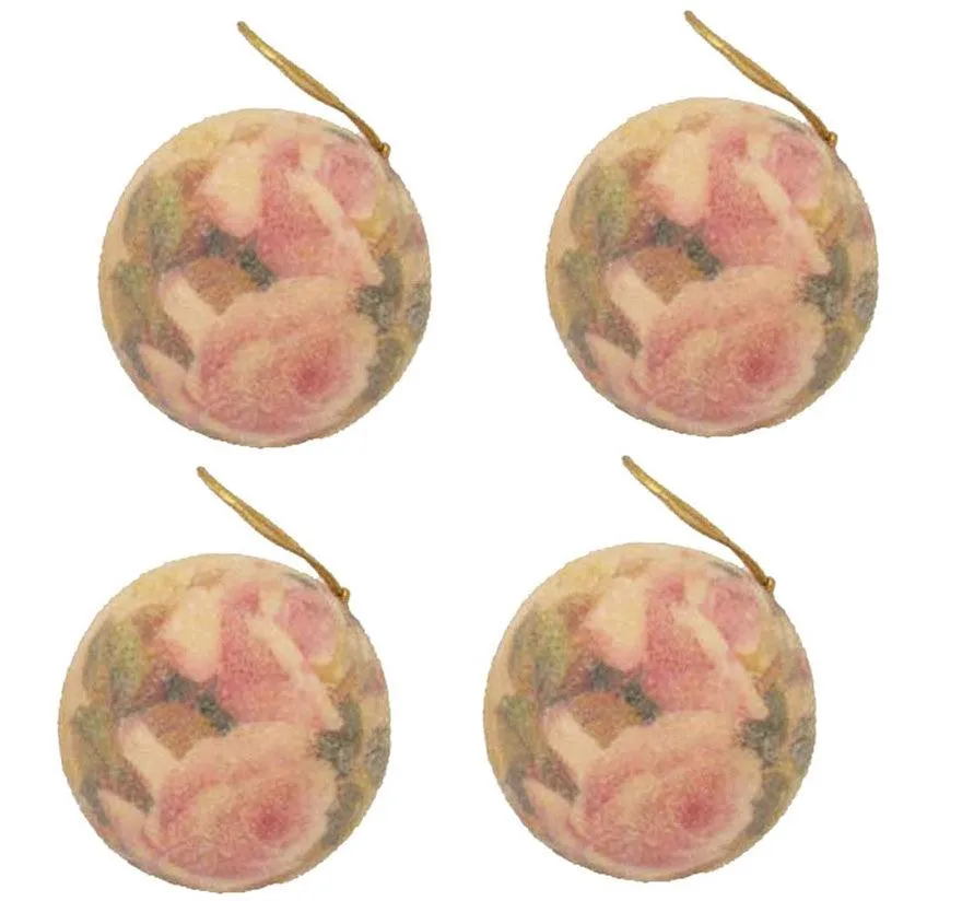 Sugar Glitter Faded Roses Design Hanging Ball Ornaments (Set/4)