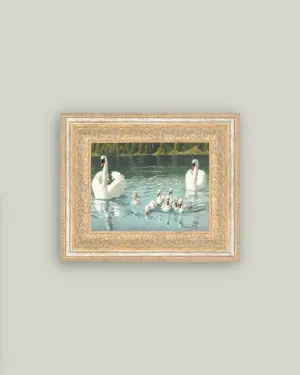 Swan Family Framed Antique Art