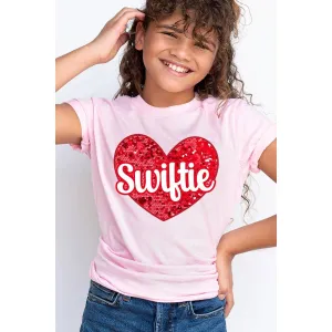 SWIFTIE RED FAUX SEQUINS HEART,VALENTINES DAY KIDS GRAPHIC