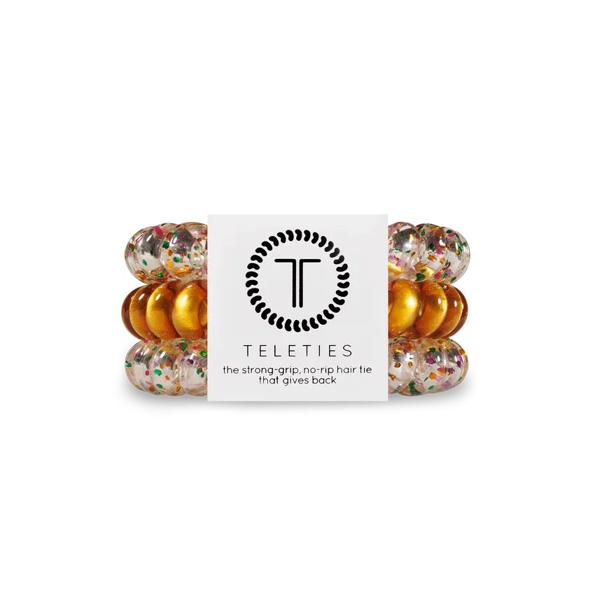 Teleties Mardi Party Large Hair Ties Clear/Gold