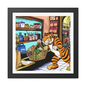 Tiger Grocery Shopping Framed Poster Wall Art