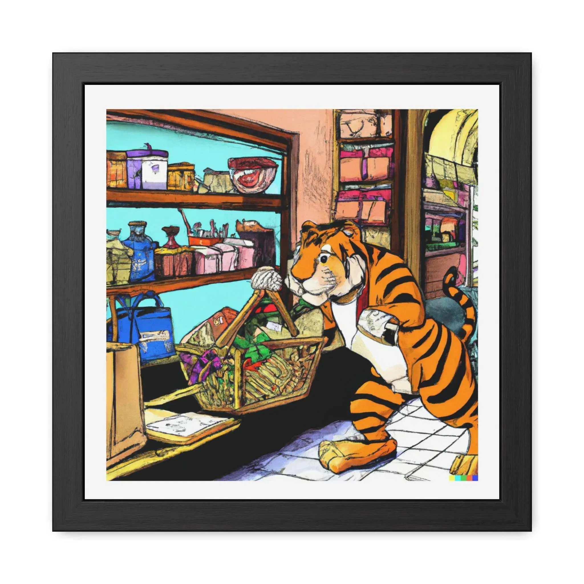 Tiger Grocery Shopping Framed Poster Wall Art